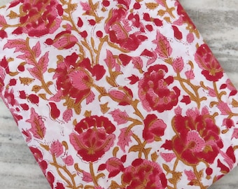 Rosa Rot Designer Hand Block Print Stoff, Floral 100% Baumwolle Quilting Stoff Schüttgut, Stoff für die Kleiderherstellung, lockerer Laufstoff