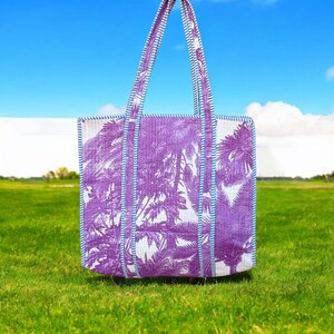 Handmade Quilted Cotton Tote Bag: Reversible Floral Print Shopping Bag
