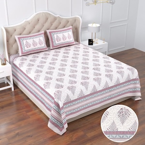 Hand Block Print King Size Cotton Bedsheet: Jaipuri Floral Bedding