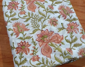 Floral Hand Block Print Baumwollstoff: Indischer Quilt Stoff Meterware