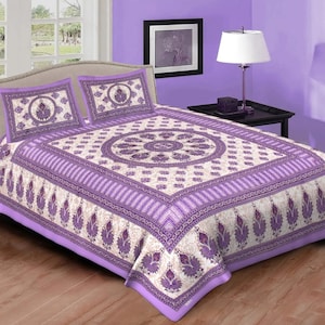 Queen Size Cotton Bedsheet, Double Bedsheet, Hand Block Prined Bedsheet With 2 Pillow Covers, Boho Soft Bedsheet, Handmade Bedsheet Set