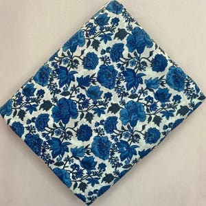 Blue Floral Cotton Fabric: Hand Block Print Indian Sewing Material