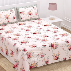 Premium Quality Bedsheet | White Cotton Bedsheet Set | Handblock Print Desinger Cotton Bedsheet With 2 Pillow Cover | Couple Bedding Set