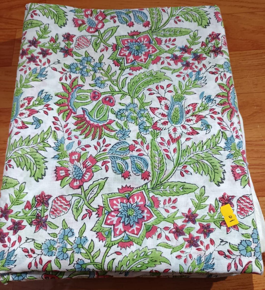 訳あり☆インド ブロックプリントキルト 大判 青白花柄 訳あり☆インド