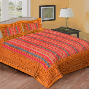 Handmade Cotton Bedsheet Set: Sanganeri Print, 2 Pillow Covers