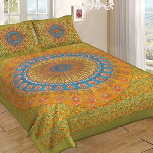 Mandala Cotton Bedsheet Queen Size Flat Sheet | Mandala Famous Cotton Double Bedsheet With 2 Pillow Covers | Couple Bedsheet Set