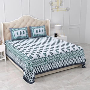 Multi Color Cotton Flower Printed Bedsheet, Handmade Bedsheet with 2 Pillowcases, Queen Size Double Bedsheet, Personalized Gifts (90x100)