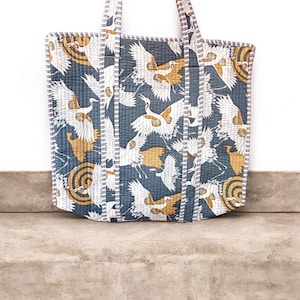 Handmade Quilted Cotton Tote Bag: Floral Reversible Shopping Bag