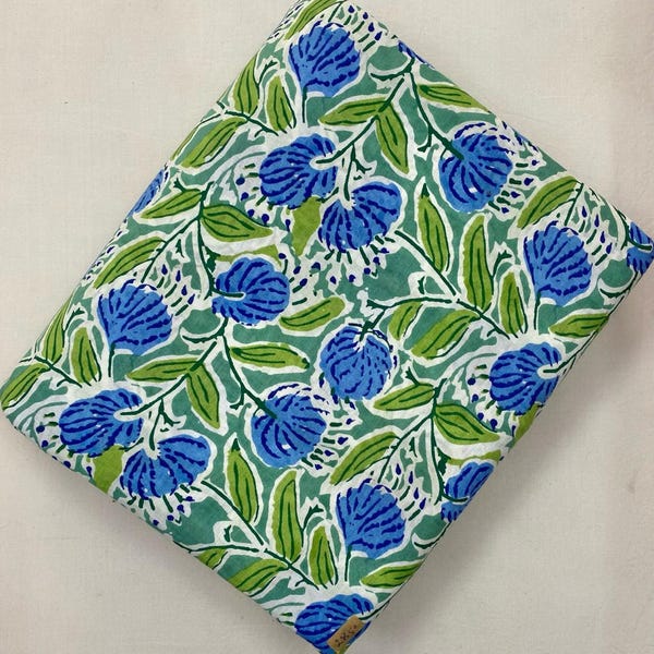 Tela de algodón suave, estampada a mano en bloque, floral, 100 % algodón, cortada a medida, ideal para correr, confección de vestidos y textiles.