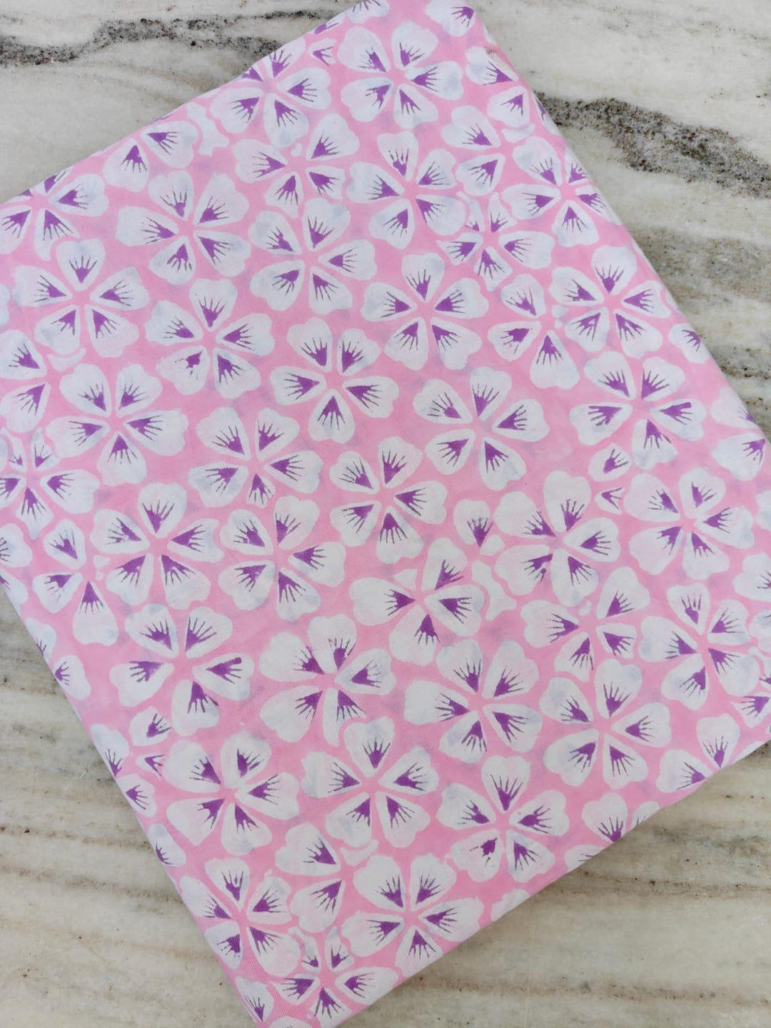 Pink Floral Cotton Fabric, White Purple Flower Print Fabric, Soft ...