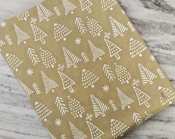 Tissu en coton de Noël avec impression d'arbre blanc, tissu imprimé pour les fêtes par mètre, courtepointe, couture, travaux manuels festifs et décoration d'intérieur