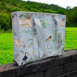 Handmade Quilted Cotton Tote Bag: Reversible Floral Print Shopping Bag