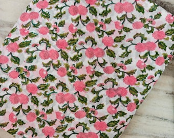 Indian Hand Block Print Fabric, Floral 100% Cotton Quilting Fabric By The Yard, Fabric For Dress Making, Loose Running Fabric, Napkin Fabric