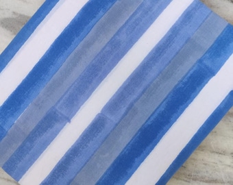 Tela de algodón con rayas azules y blancas, suave tela india de aspecto artesanal, estampada y cortada a medida, ideal para costura de verano, confección de telas textiles y telas sueltas para correr.