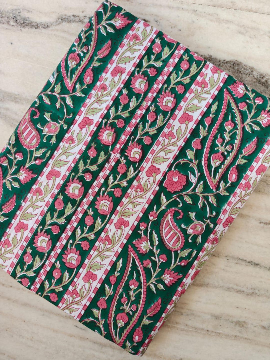Green Floral Cotton Fabric by Yard, Indian Block Print Fabric, Pink ...