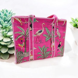 Handmade Animal Print Quilted Tote Bag: Reversible Cotton Shopper