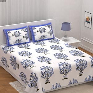 Beautiful Designer Cotton Bedsheet, White Bedsheet With 2 PIllow Covers, Double Bedsheet, King Size Bedsheet, Soft Cotton Bedsheet Set