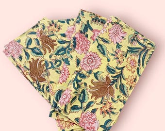 Servilletas de algodón orgánico con estampado a mano - Decoración de mesa ecológica, juego de 4