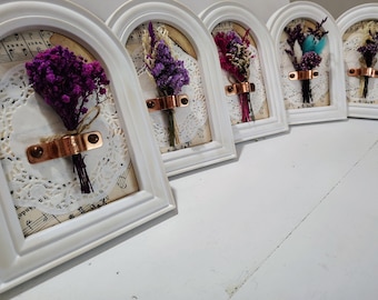 Dried Floral Wall Art | Arched Frame, Sheet Music, Cottage Decor