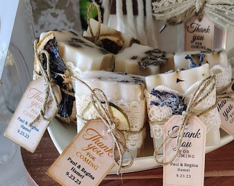 Rustic Wedding Soap Favors – Personalized Guest Gifts, Citrus Lace Wraps