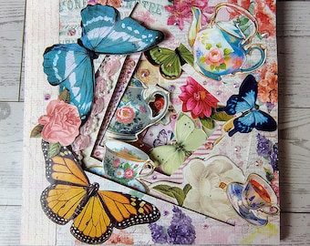 Tunnel book Journals, garden butterfly tea party.