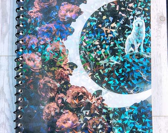 Holographic wolf and dragons Spiral Notebooks
