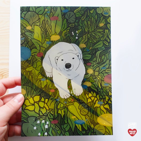 polar bear with plants art print