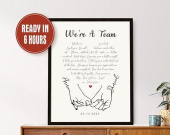 Personalized Anniversary Gift, We're A Team Print, Custom Names & Date, Couple Wall Art