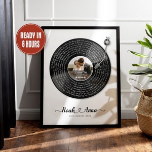Vinyl Record Song Lyrics Print With Photo Gift for Wedding Song Lyrics Custom 1st Anniversary Gift Song Lyrics art First Dance Song Sign