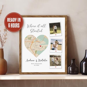 Cadeau carte où nous nous sommes rencontrés Impression de carte coeur personnalisée Lieu personnalisé Cadeau pour couple Fiançailles Cadeau d'anniversaire de mariage