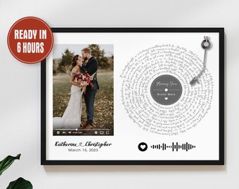 Wedding Song Lyrics With Photo Personalized Vinyl Record Song With Lyrics Wedding Anniversary Gift for him Wedding framed canvas gift