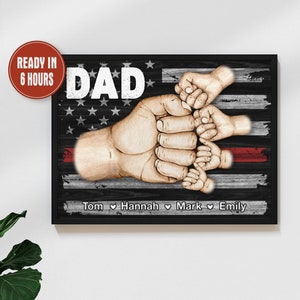 Personalized Dad Fathers Day Gifts, Dad Fist Bump Canvas Wall Art, Fist Bump US Flag Canvas, Father&#39;s Day Gift for Dad Birthday Gift