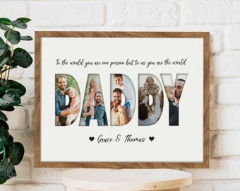 Personalisierte Daddy Photo Print Geschenk für Papa von Kinder Vatertag Wand Kunst Bild Collage mit Namen Individuelles Dad Geschenk