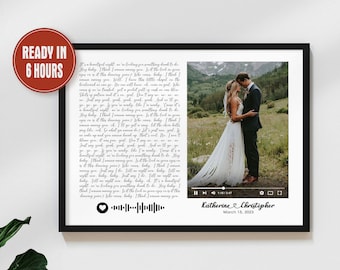 Custom Song Lyrics Print with Wedding Photo gift Wedding Anniversary Framed gift for couple Custom Sign Framed Wedding Gift First dance song