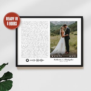 Custom Song Lyrics Print with Wedding Photo gift Wedding Anniversary Framed gift for couple Custom Sign Framed Wedding Gift First dance song