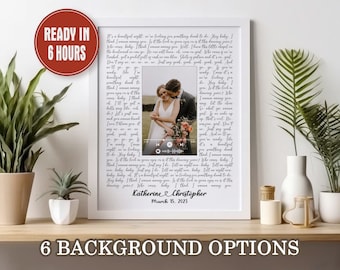 Custom Wedding Song Lyrics Photo Print, Anniversary Gift