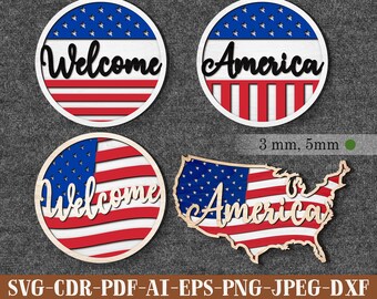 Welcom American Flag Laser Cut Svg, 4th Of July Svg, American Flag Svg, USA Svg, Flag Svg, US Flag Svg, America Svg, Patriotic Laser Cut Svg