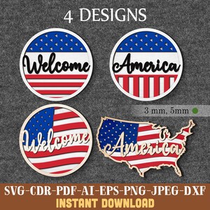 Welcom American Flag Laser Cut Svg, 4th Of July Svg, American Flag Svg, USA Svg, Flag Svg, US Flag Svg, America Svg, Patriotic Laser Cut Svg