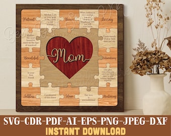 Mom Puzzle SVG Laser File For Mothers Day Puzzle Sign