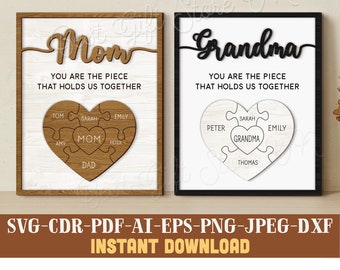 Mothers Day Puzzle Sign laser cut file for mothers day Mom you are the piece that holds us together puzzle