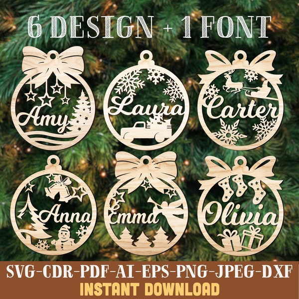 Weihnachtsschmuck SVG Bundle Benutzerdefinierte Name Verzierung SVG Laser geschnitten Familie Ornament SVG Holz Weihnachtsname Glowforge Verzierung Weihnachtsdekoration