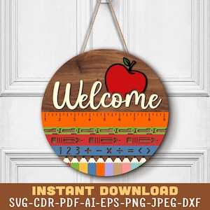Placa de boas-vindas para sala de aula SVG Laser File, Placa de porta de escola Svg, Boas-vindas para escola Svg, Placa de escola Svg, Arquivos de corte a laser para professores, Placa de professor Svg
