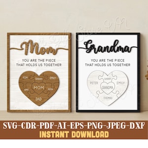 Mothers Day Puzzle Sign laser cut file for mothers day Mom you are the piece that holds us together puzzle
