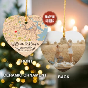 Ornement de fiançailles pour emplacement personnalisé, ornement photo, cadeau de fiançailles pour couple nouvellement fiancé, décorations de Noël, cadeau d&#39;anniversaire pour mari
