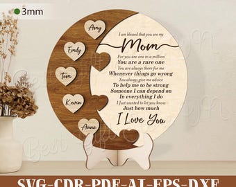 Mothers Day SVG Laser Sign Cut File, Gift For Mom From Kids Husband Digital Download, Mom Sign Svg Cut File, Family Member Names Sign Svg