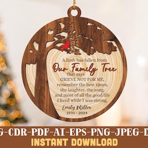 Fichiers Svg découpés au laser, ornement de Noël commémoratif Svg, Svg souvenir, arbre généalogique, Svg commémoratif maman papa, Svg cardinal