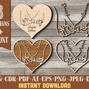 Tomados de la mano SVG Paquete Pinky Hold SVG Pareja Manos Archivo Láser Amor Manos Diseño Día de San Valentín Archivos SVG línea de mano arte Corazón San Valentín SVG