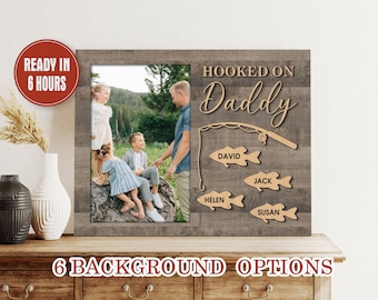 Personalized Hooked On Daddy Canvas Wall Art, Father's Day Gifts, Fishing Dad Gift for Dad, Birthday Gift for Dad Christmas Gifts, Dad Gifts