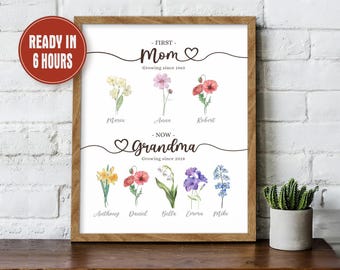 Personalized Nanas Garden Birth Month Flower Gift First Mom Now Grandma wall art Mother Day Gift Grandma birthday gift Grandmas garden