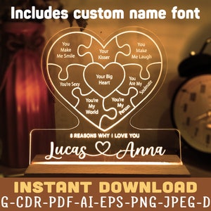 Razones por las que te amo SVG Archivo láser Corazón Rompecabezas SVG Regalo del día de San Valentín Regalo svg para él Regalo de aniversario SVG para ella